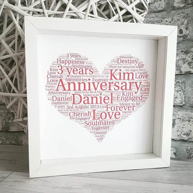 Word art anniversary gift, personalised print and frame