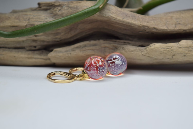 CRÉOLES MINI GALAXIE ORANGE CORAIL MONTURE OR (CGO3)