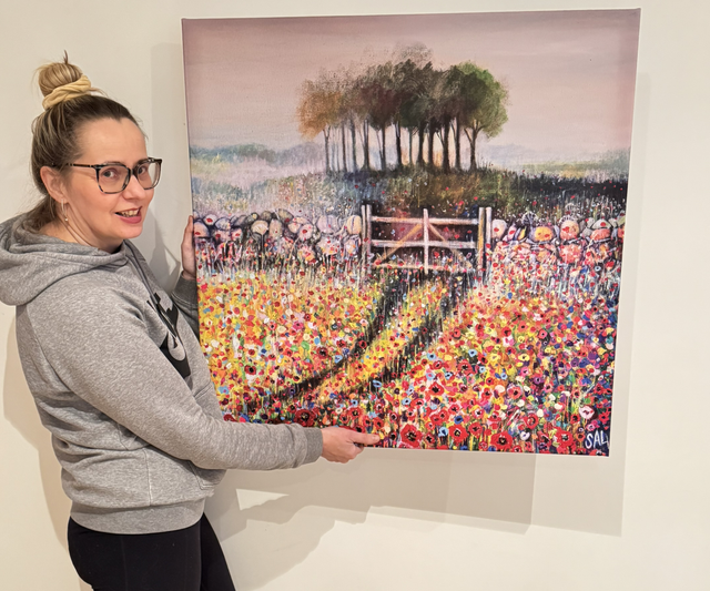 Print-Poppies with a Stane Dyke Wall- large square print