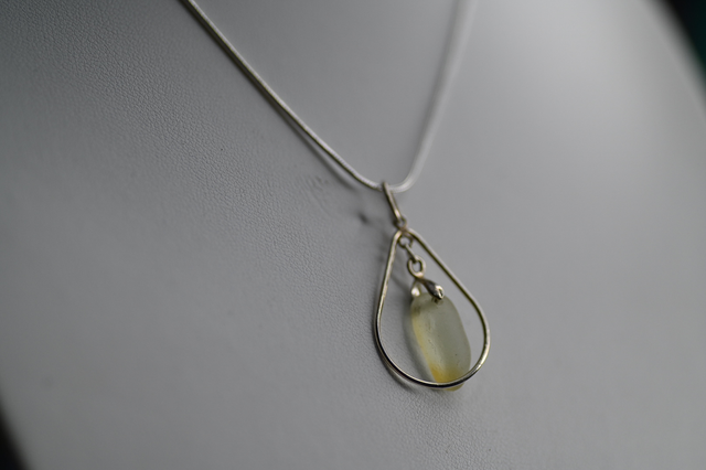 Clear seaglass 925 silver necklace 