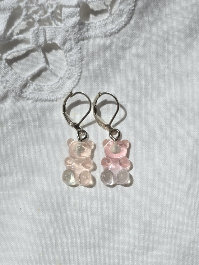 Earrings teddy gummy bears pink clear
