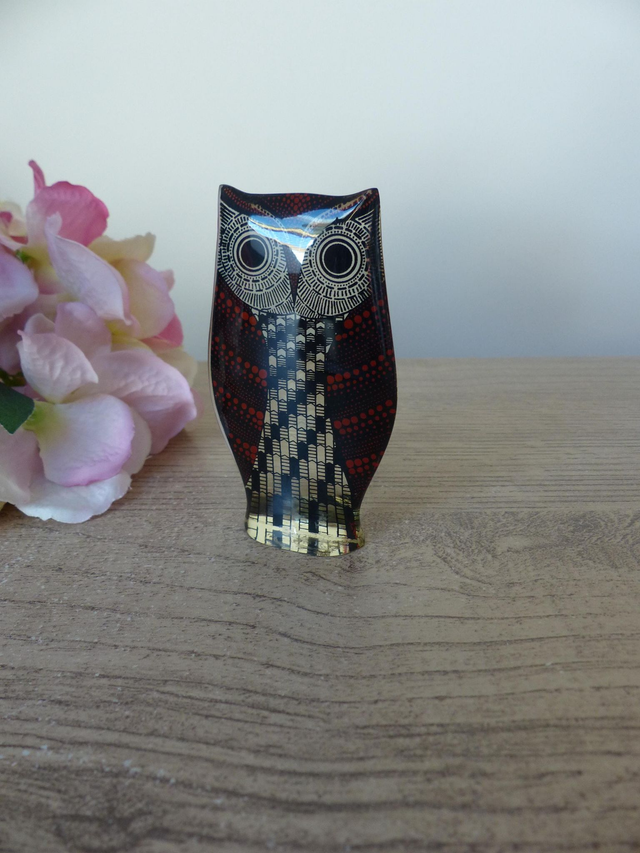 Vintage Abraham Palatnik Sculpture Figurine Hibou Oiseau Orange et Noir Lucite Op Art