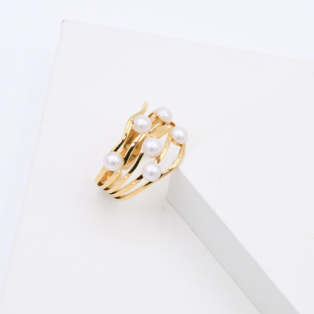 Bague 4 rangs perles blanche 