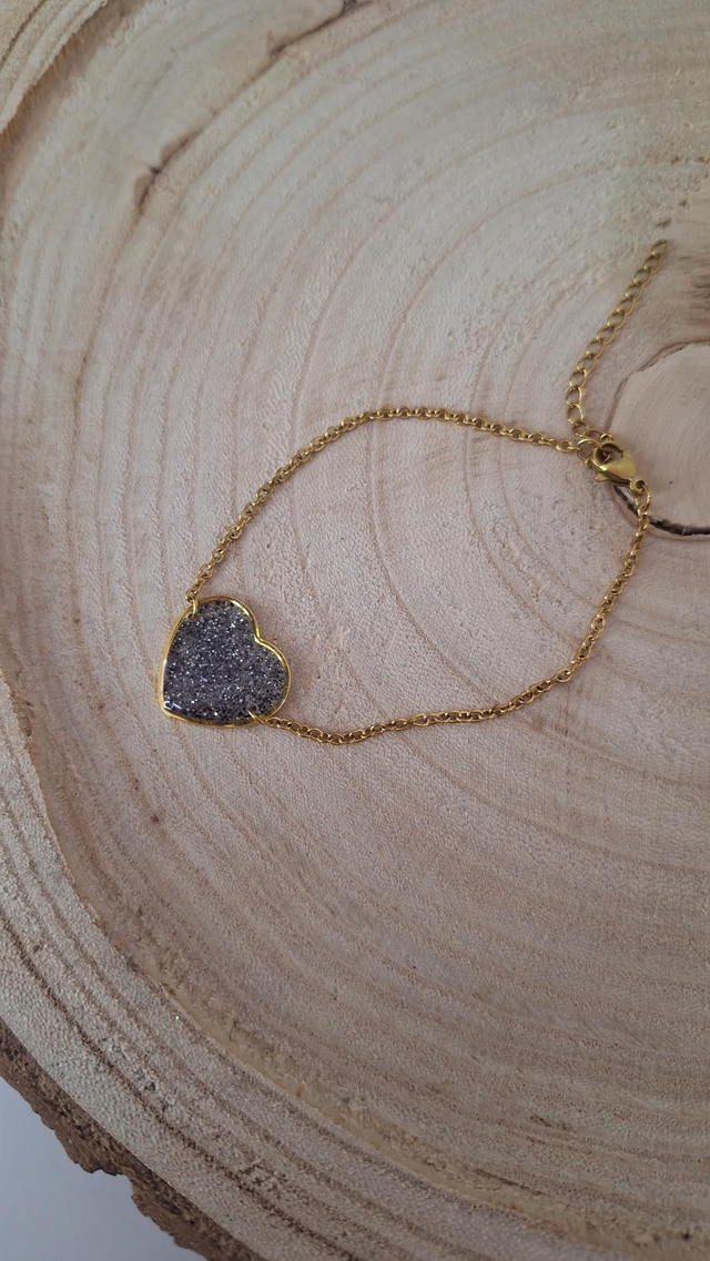 Bracelet cœur paillettes noires et grises