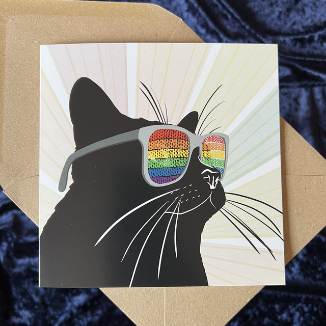 Rainbow Glasses Pride Black Cat Blank Greeting Card