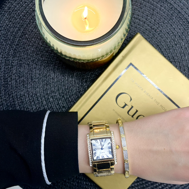 ~Queen~γυναικείο ρολόι σε χρυσό χρώμα & zircon