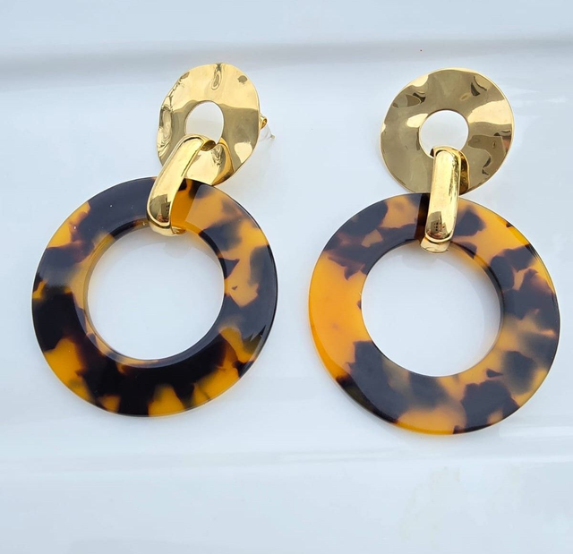 Boucles D'oreilles en Cercles Dorées en Acrylique et acier inoxydable- Motif Animalier Léopard