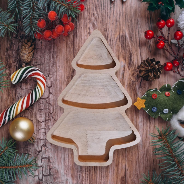 Plateau apéritif Noël en bois massif – Design sapin