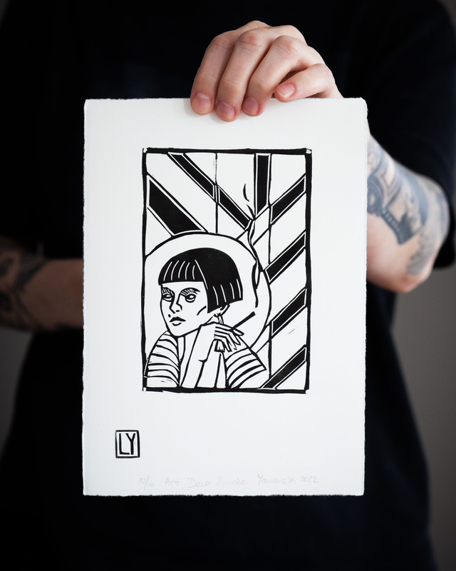 Art Deco Smoke (black and white) - print A5