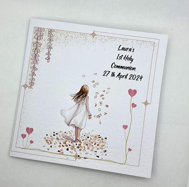 Personalised First communion card for girls. First Holy Communion and confirmation gift set.