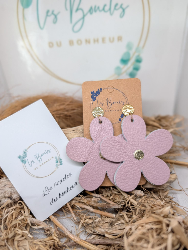 Boucles d'oreilles Marguerite rose poudré m669