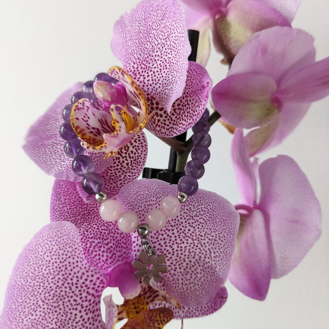 Bracelet Améthyste Chevron 💜 et Quartz Rose 🩷