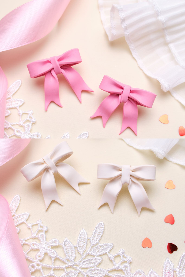 Pendientes de lazo blanco y rosa