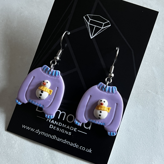 Christmas Jumper Earrings - Snowman
