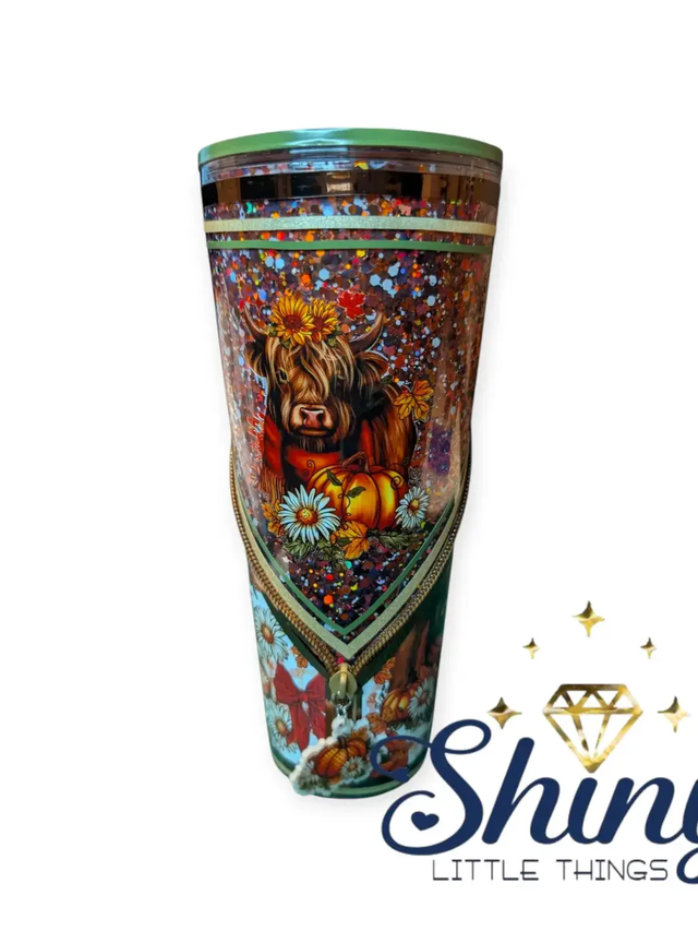24oz Tumbler - Autumnal Highland Cow Zipper