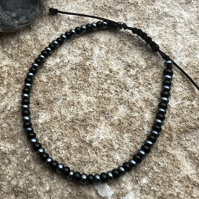 Bracelet réglable homme Noir/Gris argenté 