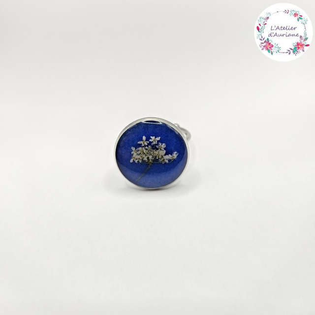 Bague "Reine Anne bleu" argentée