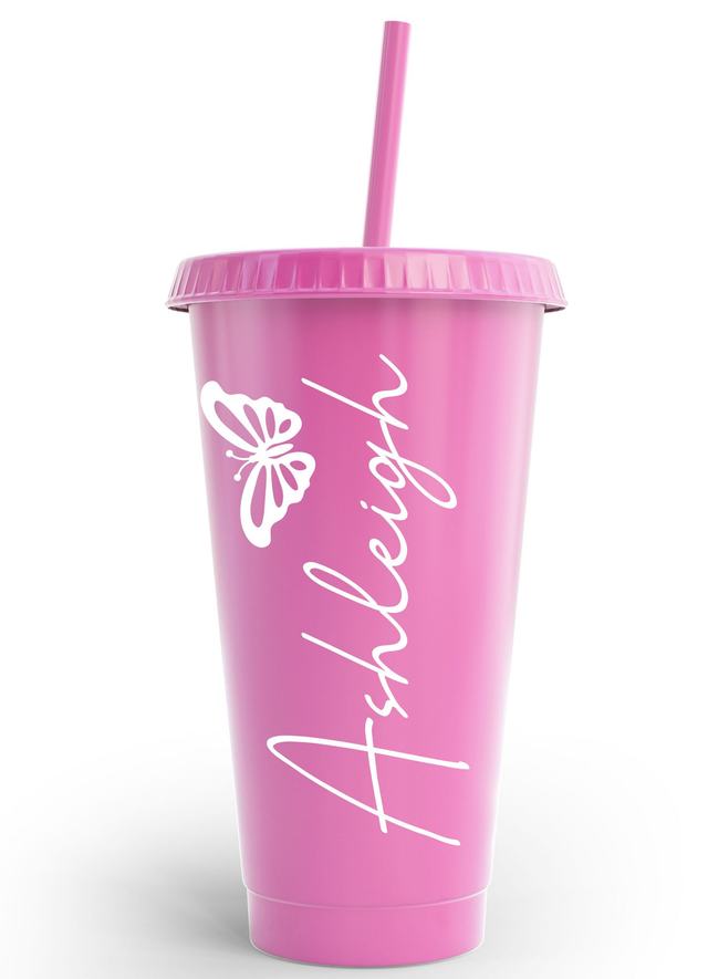 Name & Butterfly Cold Cup Tumbler Custom Personalised Name Birthday Wedding & Party's
