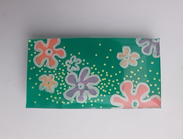 Broche rectangle moyen collection Floral fond tendre fleurs « pop » rose fluo mauve et rose pâle