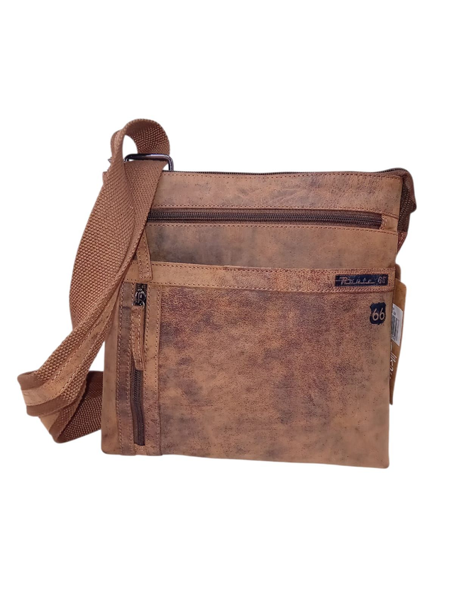 Route66 tracolla uomo piatta pelle lavata cuoio