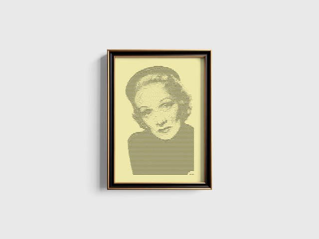 A3 Schreibmaschinen-Porträt Marlene Dietrich in Schwarz auf Elfenbein