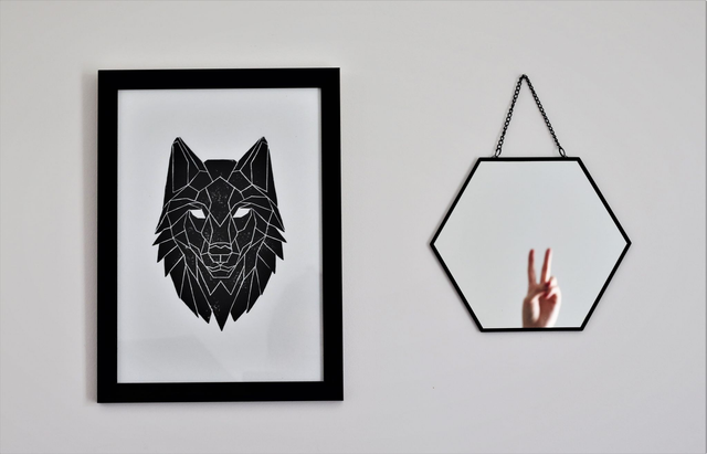 Linogravure A4 Loup Géométrique