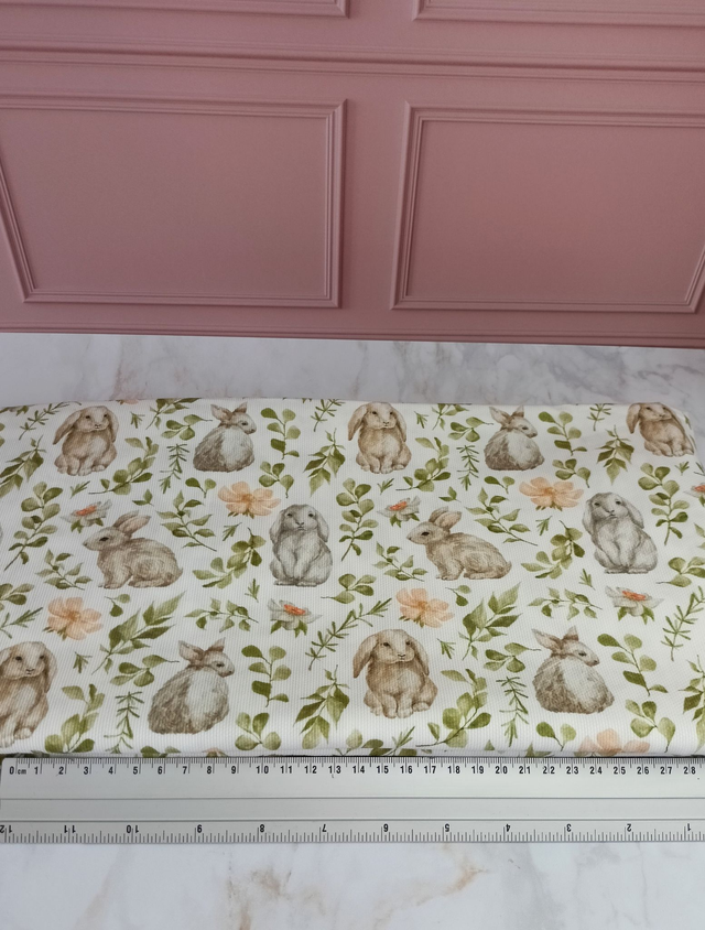 Tissu coton épais écru lapins