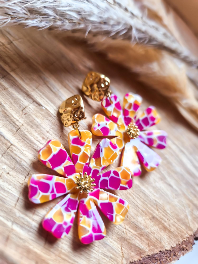 Boucles d'oreilles "Géraldine" - Modèle rose et orange