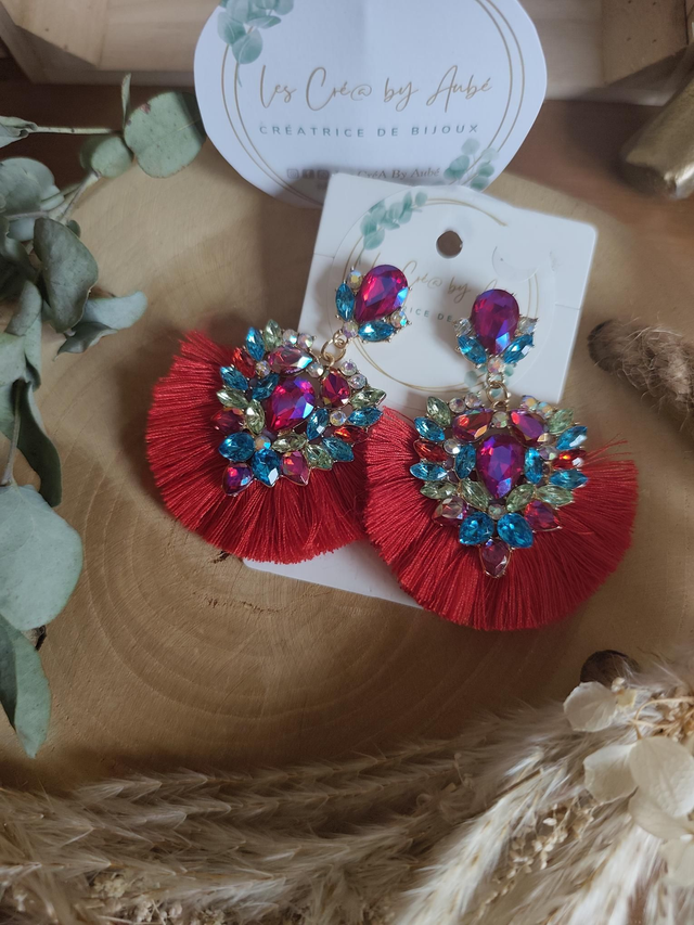 BO BIG BOHEME STRASS / POMPONS ROUGE 0000182