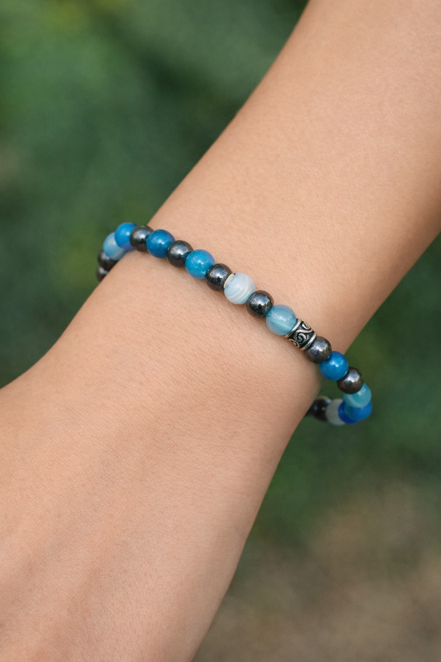 Bracelet Équilibre – Agate Bleue et Hématite Naturelle