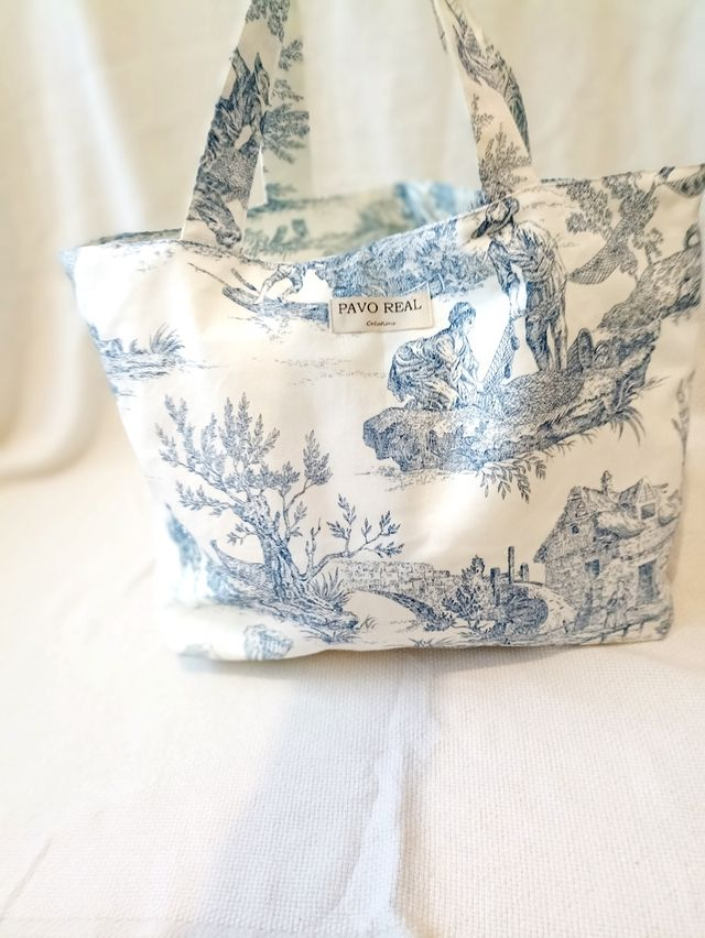 Cabas en toile de Jouy Bleu