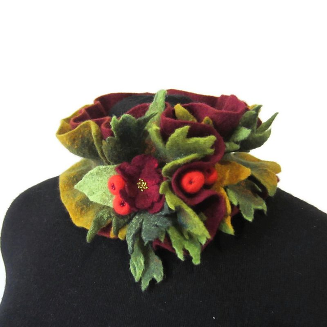 Sciarpa collo infeltrito lana merino infeltrita Sciarpa fatta a mano Sciarpa verde bordeaux Regali unici per lei Sciarpa donna