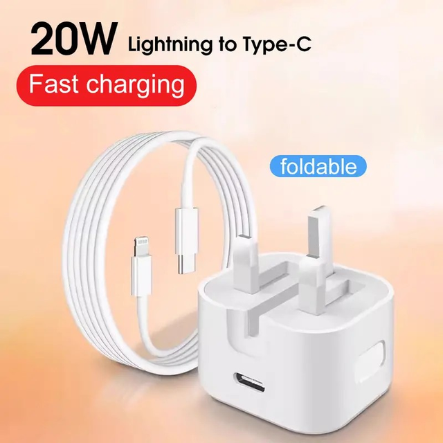 UK Folding 20W Fast Charger Adapter &amp; Charging Cable