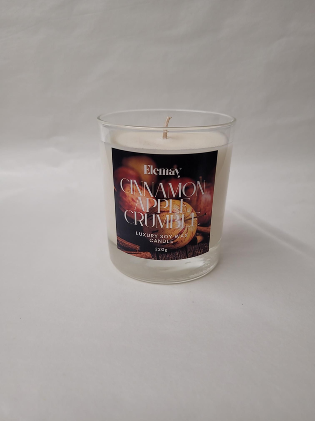 Cinnamon Apple Crumble Refillable Glass Jar Soy Wax Candle - ES-016