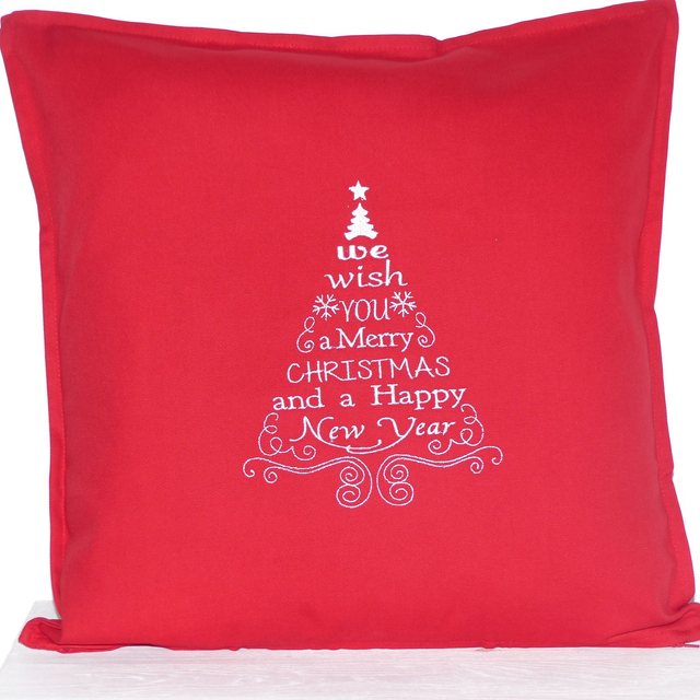 Kissenhülle rot „Spruch Weihnachtsbaum“