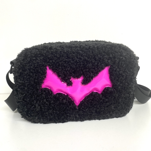 Pink Bat Curly Fur Crossbody Bag 