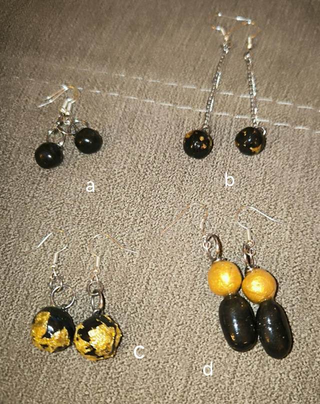 Boucles d'oreilles sphères noir et or