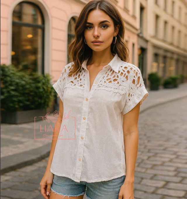 Bluse weiß mit Häkel Schultern S/M L/XL 