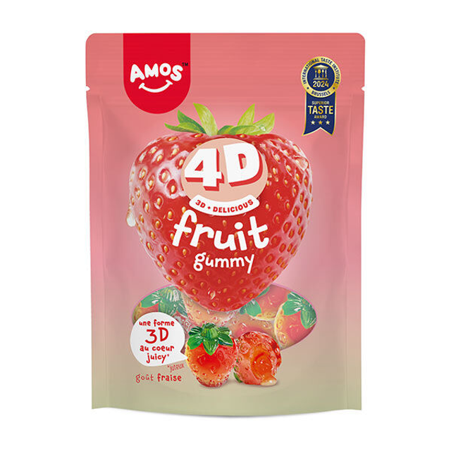 Sachet Amos 4D Fruit Gummy Fraise 120g