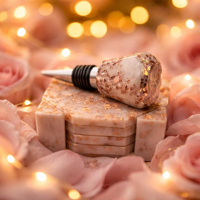 Ensemble de 4 dessous de verres et son support - Collection Nacré doré 