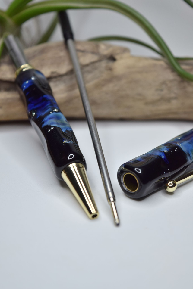 STYLO A BILLE FACETTES FIL D'ARGENT MONTURE OR