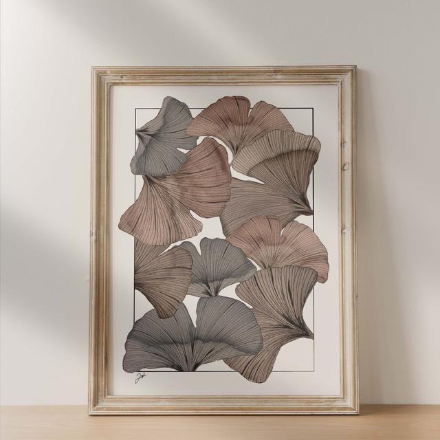 Affiche 30x40 - Vin Nature - Ginkgos, Vin sur Blanc