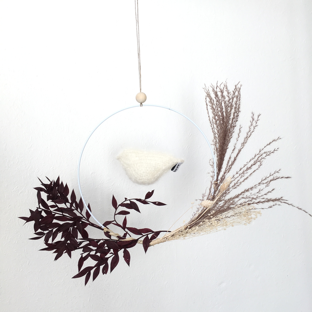 Couronne oiseau fleurie 25cm