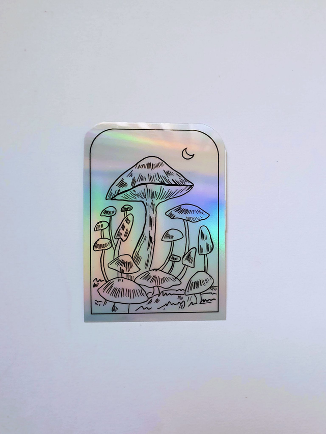 Holographic mushroom waterproof sticker