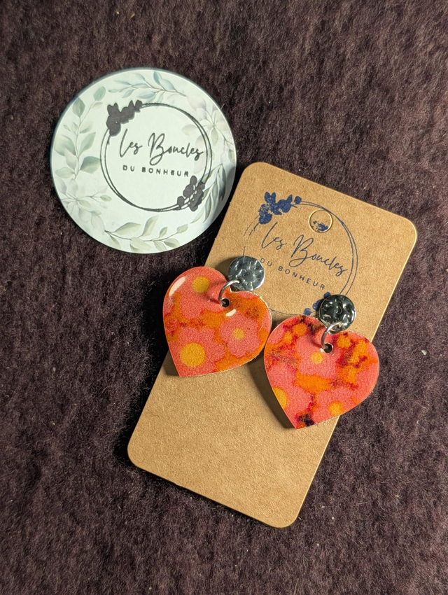 Boucles d'oreilles coeur ❤️ orange vernis c016