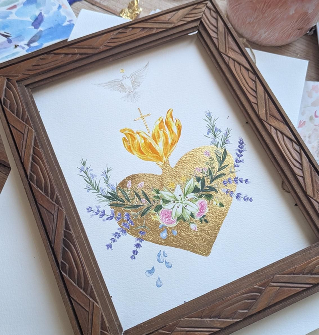 Ex-voto fleuri  Baptême - aquarelle originale 