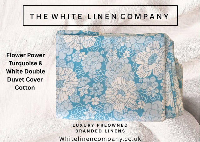 Flower Power Turquoise Retro Vintage Double Duvet Cover 100% Cotton