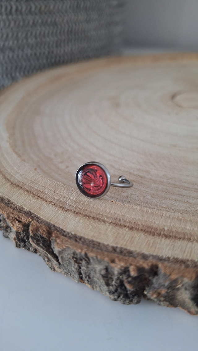 Bague ronde bordeau effet noir