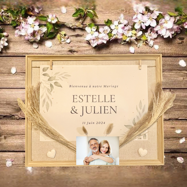Affiche avec cadre “Bienvenue mariage” personnalisée 