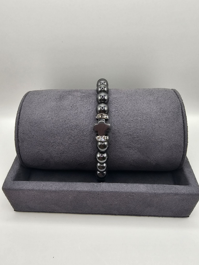 Ladies Hematite Cross Bracelet.